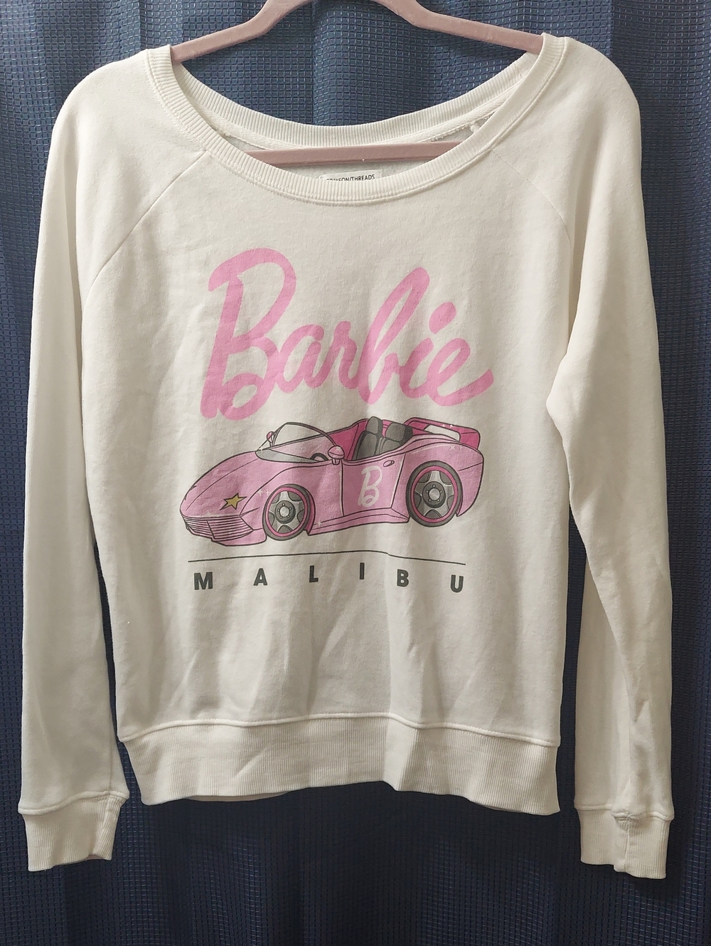 Grayson Threads Cream Sweatshirt with Pink Barbie Malibu Car Graphic